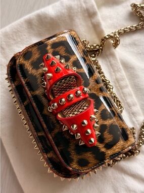 NEW Rare CHRISTIAN LOUBOUTIN Sweet Charity leopard red Leather Shoulder Bag